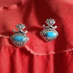 Faux silver and turquoise peirced earrings